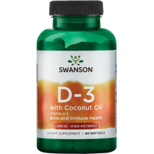 Swanson Vitamin D-3 with Coconut Oil 60 softgels